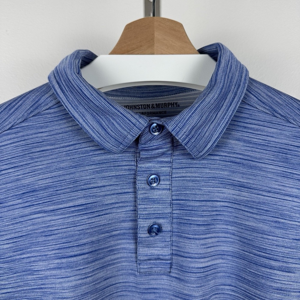 Johnston & Murphy Performance Polo Shirt Men's Medium Blue Stripe Golf Stretch